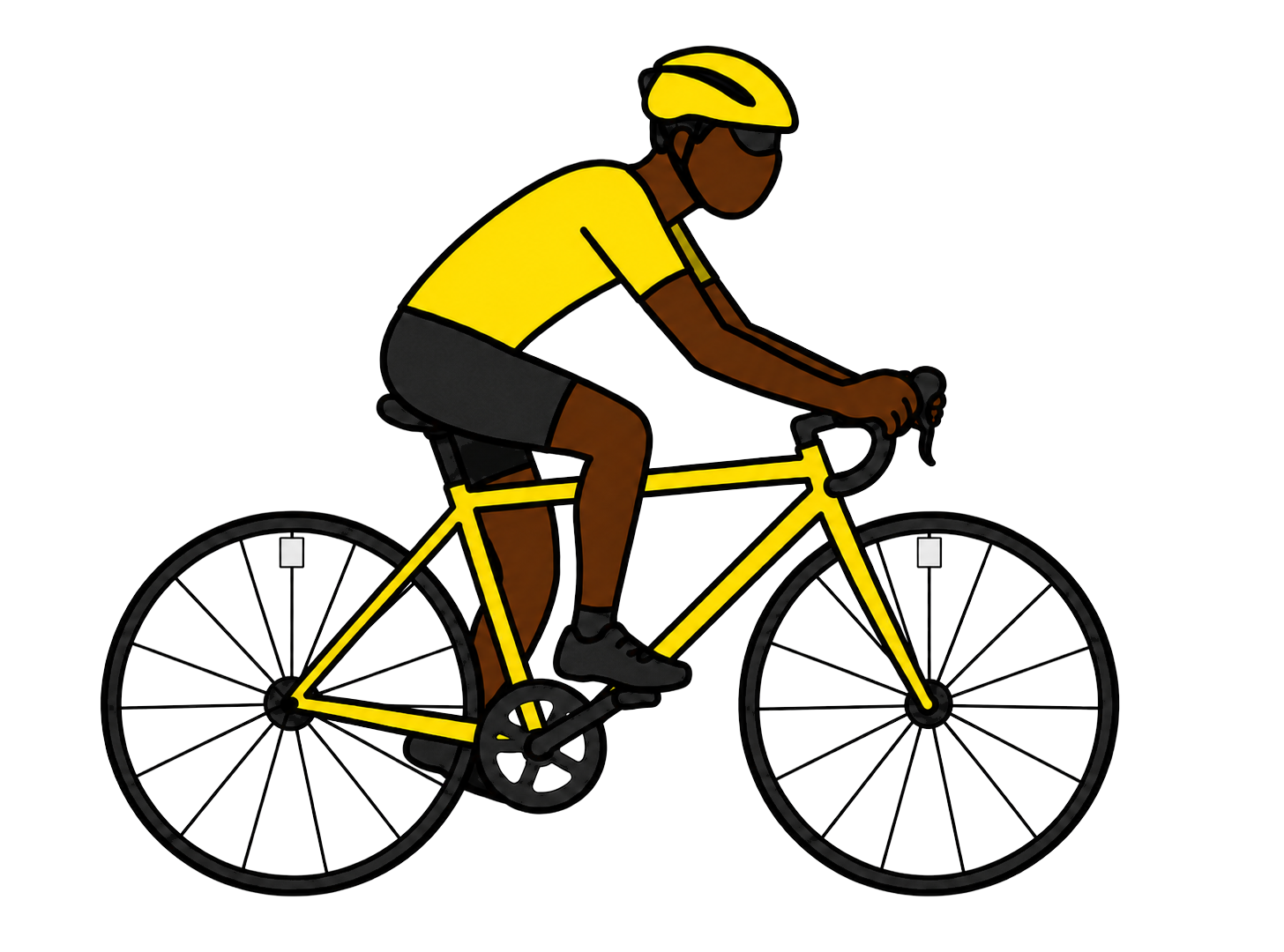 Yellow cyclist pedaling on the road