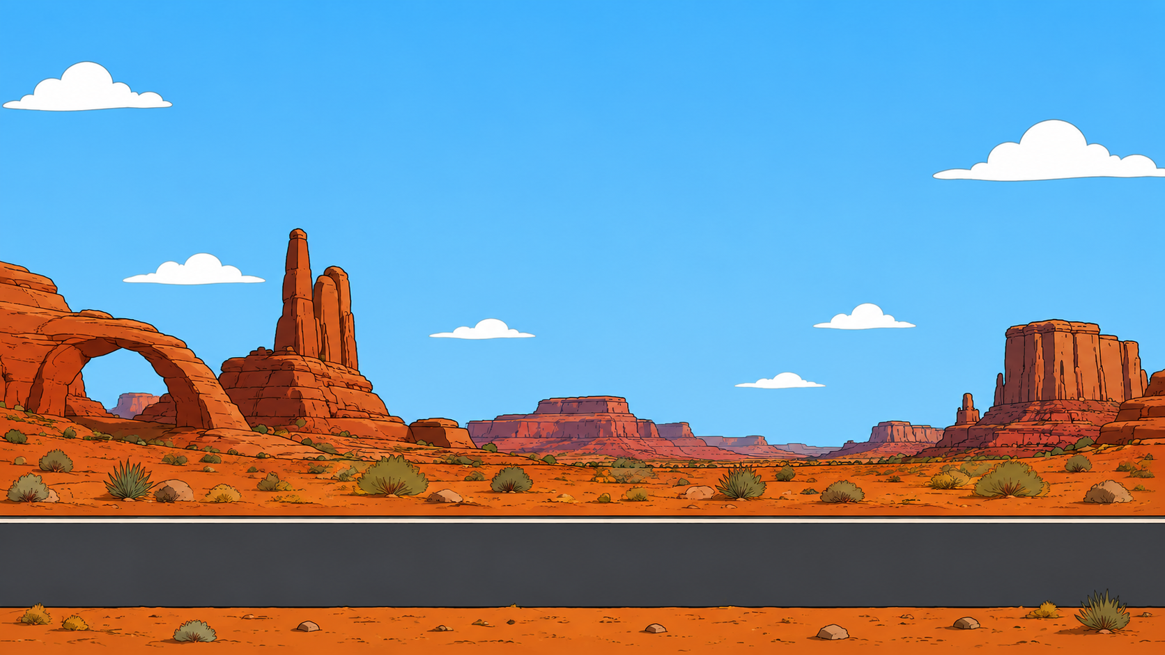 Cartoon Utah desert with a straight road